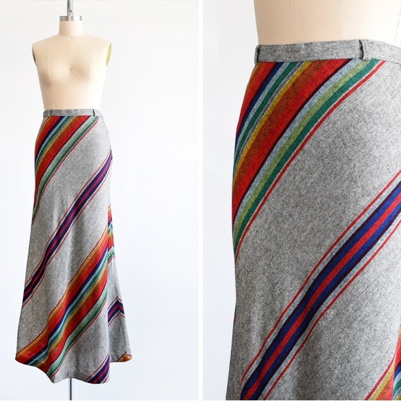Vintage 70s Rainbow Striped Maxi Skirt